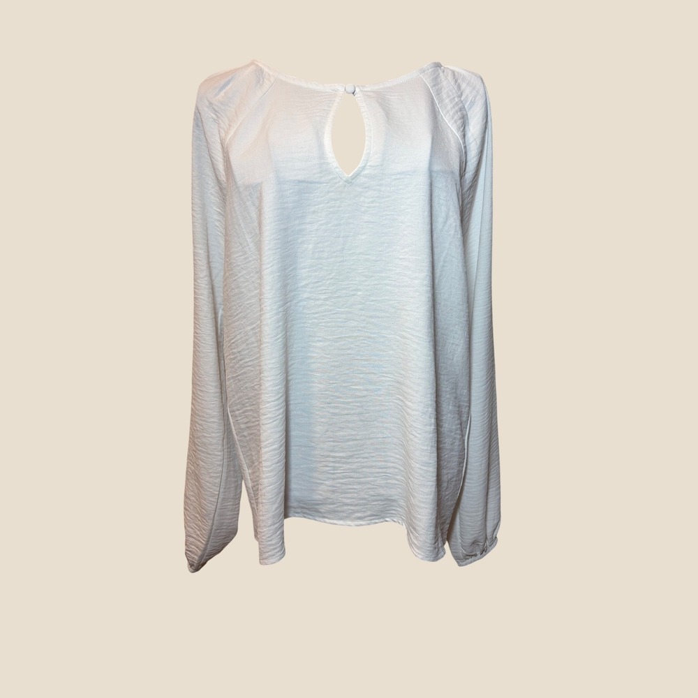 Nine Britton White‎ Keyhole Neck Textured Long Sleeve Blouse Top Medium